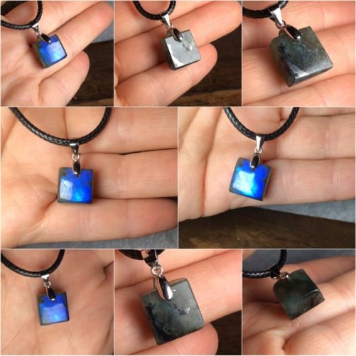 Pendentif labradorite carré bleu