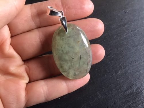 Pendentif préhnite gros oval