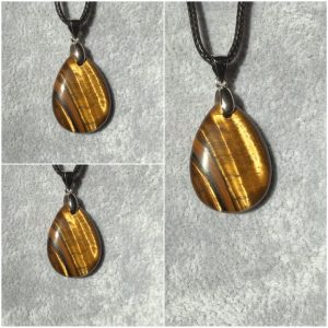 Pendentif oeil de tigre forme goutte double face