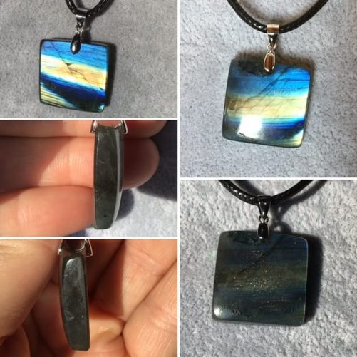 Pendentif labradorite carré bleu jaune