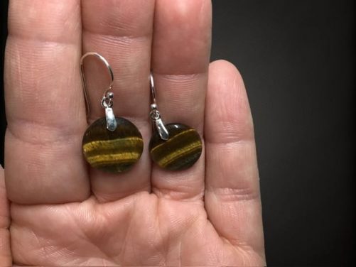 Boucles d’ oreilles oeil de tigre rondes
