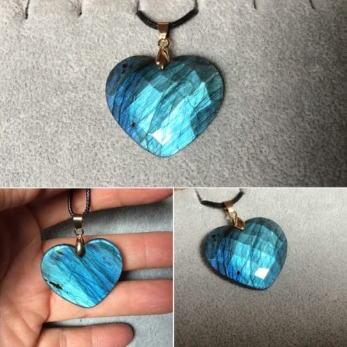 Pendentif labradorite bleue forme coeur